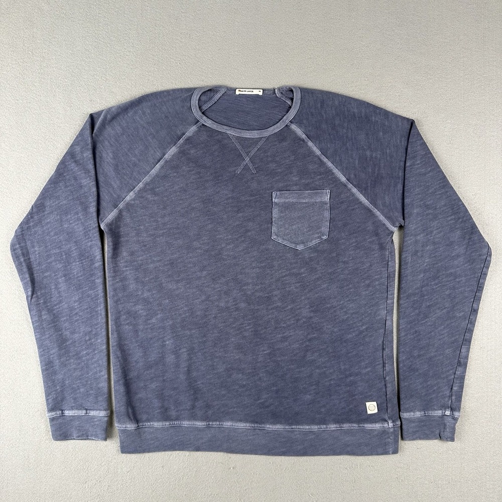 Marine Layer Sweatshirt Men's M Heathered Blue Slub Pocket Crew Neck Pullover